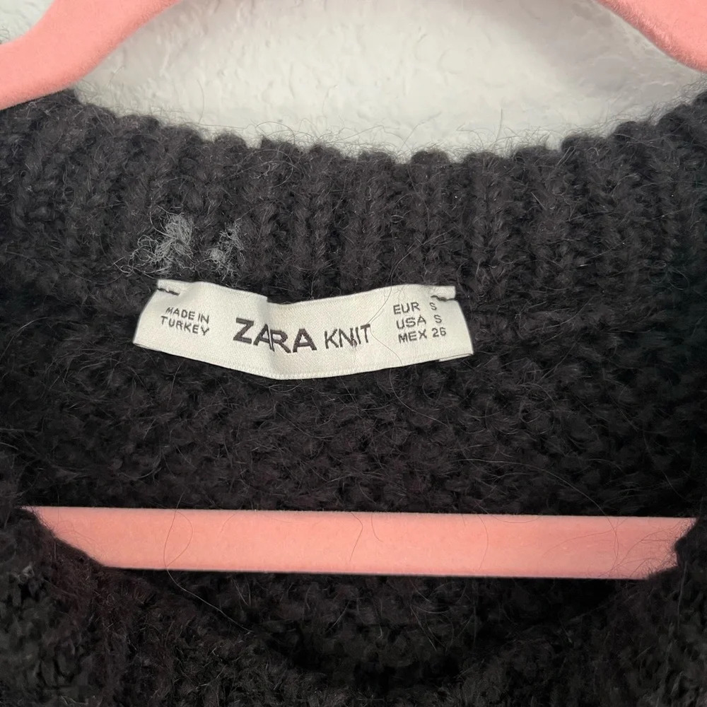 ZARA Knit Black Oversized Mohair Sweater with Glitter Trim Size S - Picture 7 of 10